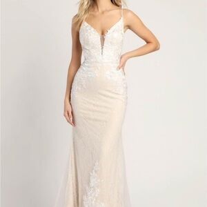 Lulus Luxe Glimmer of Love lace mermaid maxi dress
